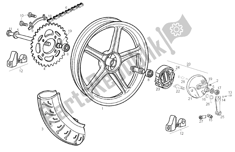 All parts for the Rear Wheel of the Derbi Variant Revolution E2 50 2004