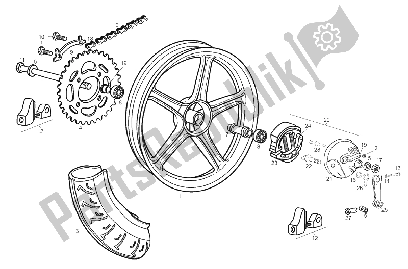 Toutes les pièces pour le Roue Arrière du Derbi Variant Revolution E1 50 2003