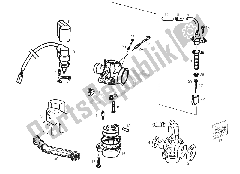 Alle onderdelen voor de Carburateur van de Derbi Atlantis Red Bullet E2 50 2003