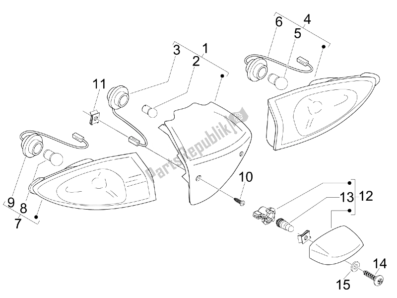 All parts for the Rear Headlamps - Turn Signal Lamps of the Derbi Boulevard 150 4T E3 2010