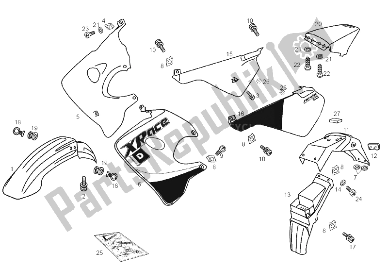 All parts for the Frame of the Derbi Senda 50 SM X Race E2 3 Edicion 2007