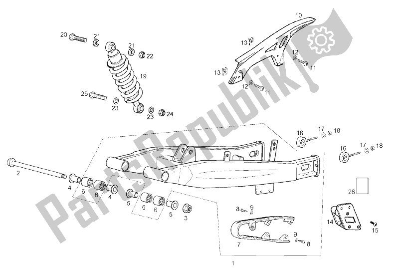 All parts for the Swing Arm - Shock Absorber of the Derbi Terra 125 4T E3 2007