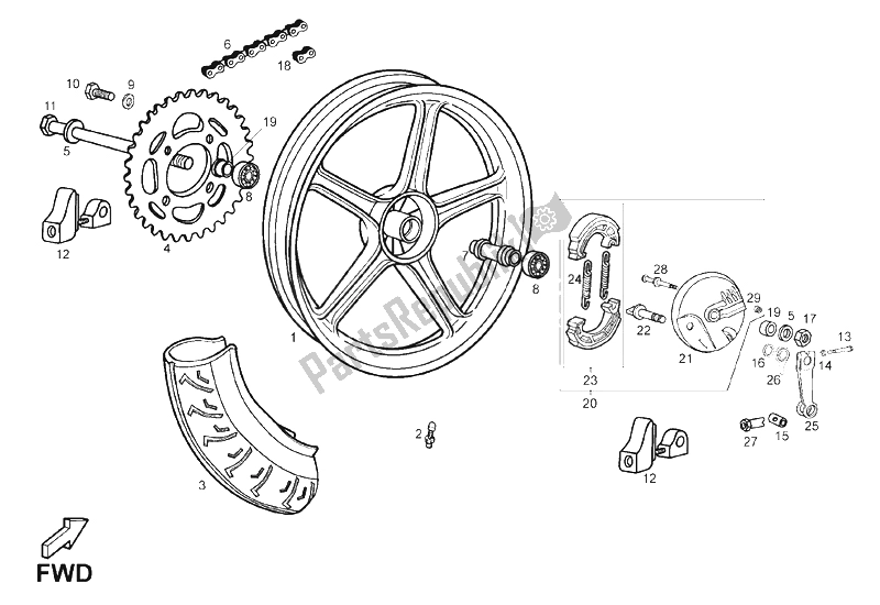 All parts for the Rear Wheel of the Derbi Variant Courier E2 50 2007