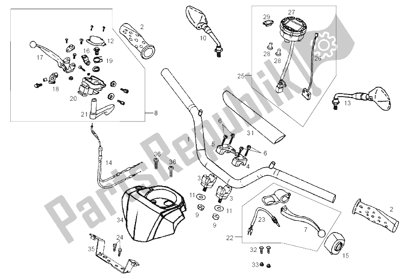 All parts for the Handlebar - Controls of the Derbi DFW 50 CC E2 2005