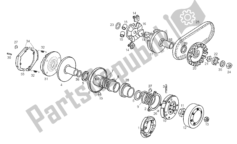 All parts for the Variator of the Derbi Variant Revolution E1 50 2003
