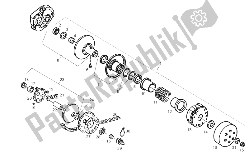 Toutes les pièces pour le Variateur du Derbi Atlantis O2 Piaggio 3A Edicion 50 2002