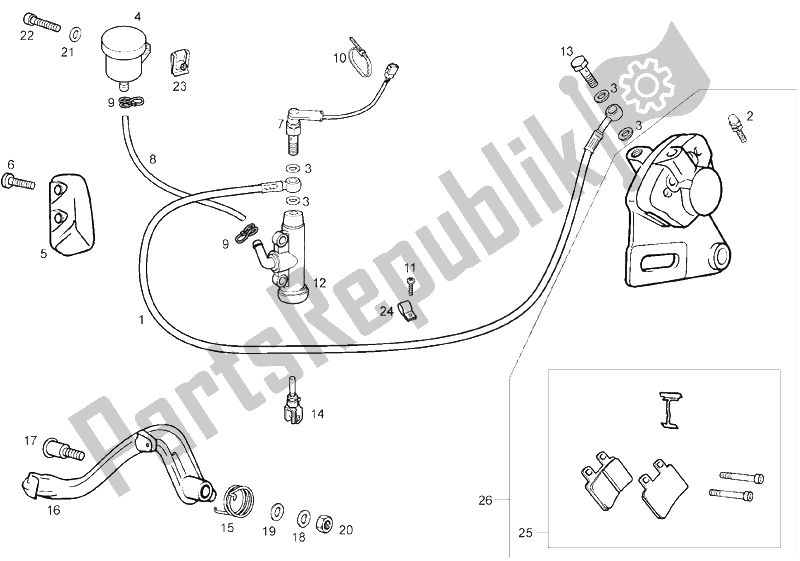 Toutes les pièces pour le Frein Arriere du Derbi Senda 125 SM 4T Baja E3 2007