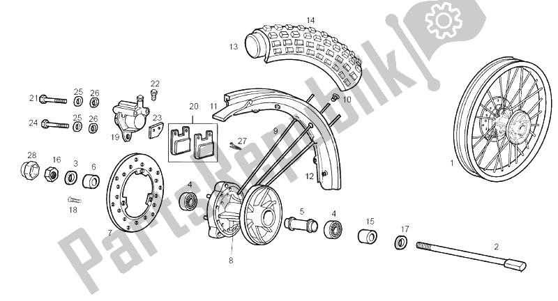 All parts for the Front Wheel of the Derbi Senda 50 R Racer E1 2003