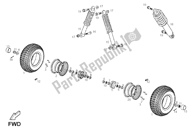 All parts for the Front Wheel of the Derbi DFW 50 CC E2 2005