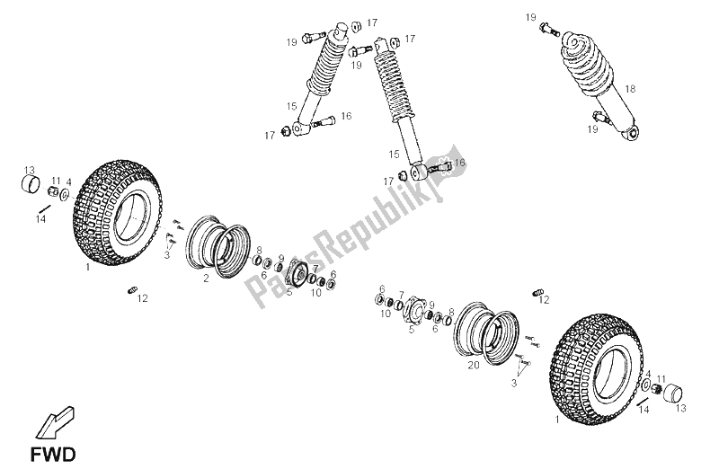 Tutte le parti per il Ruota Anteriore del Derbi DFW 50 CC E2 2005