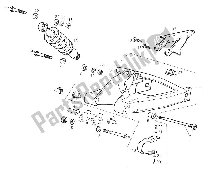 All parts for the Swing Arm - Shock Absorber of the Derbi GPR 50 Replica Malossi E2 2 VER 2007