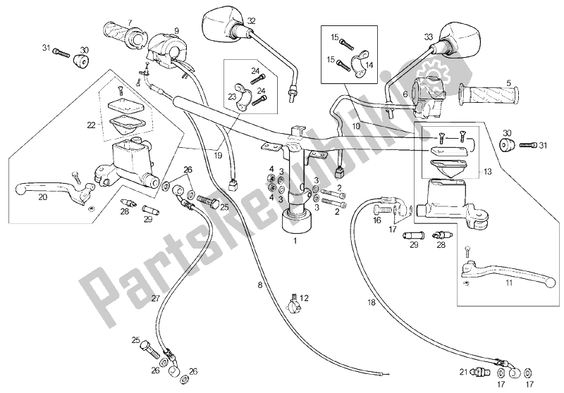 All parts for the Handlebar - Controls of the Derbi GP1 LOW Seat 125 CC E3 2 VER 2007