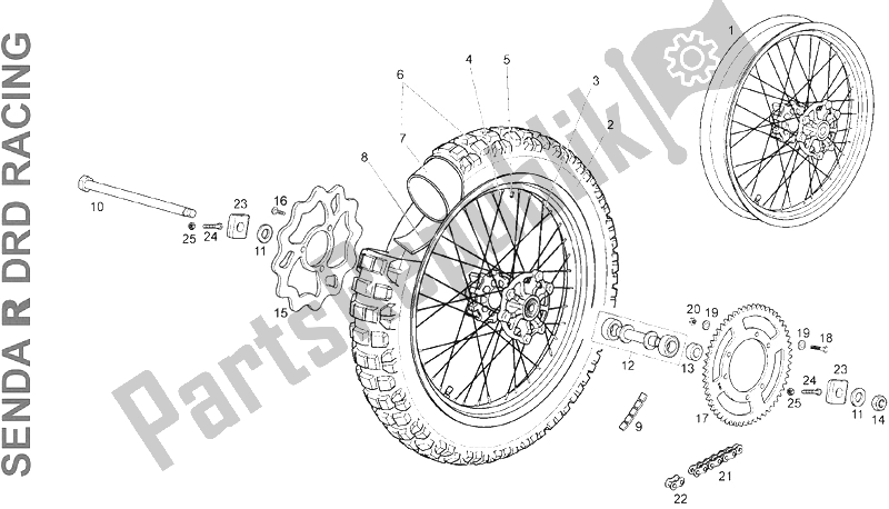 All parts for the Rear Wheel of the Derbi Senda 125 R SM DRD Racing 4T E3 2 VER 2009