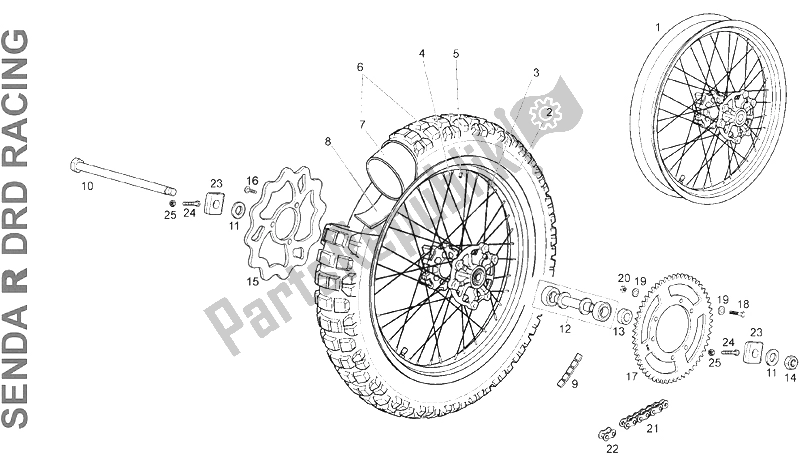 Toutes les pièces pour le Roue Arrière du Derbi Senda 125 R SM DRD Racing 4T E3 2 VER 2009