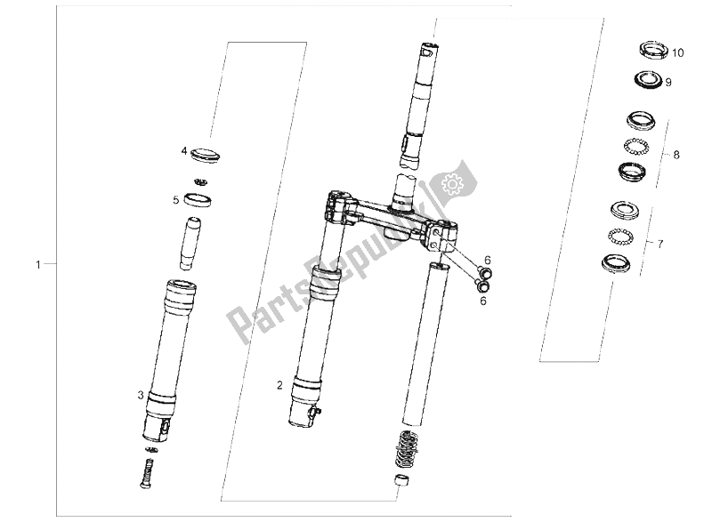 All parts for the Front Fork of the Derbi Boulevard 50 CC 4T E2 25 KMH 2009