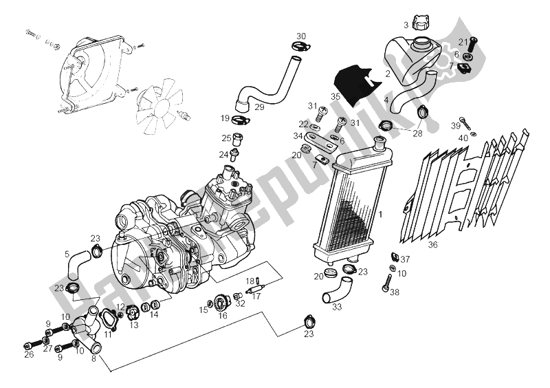 All parts for the Cooling System of the Derbi Senda 50 R Export Market 2000