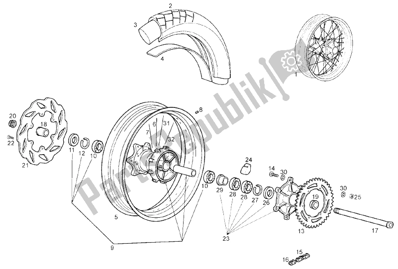 All parts for the Rear Wheel of the Derbi Mulhacen 659 E2 E3 2006