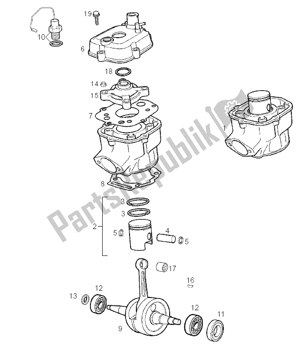 Todas las partes para Eje De Accionamiento - Cilindro - Pistón de Derbi Senda 50 SM DRD Racing E2 2 VER 2005