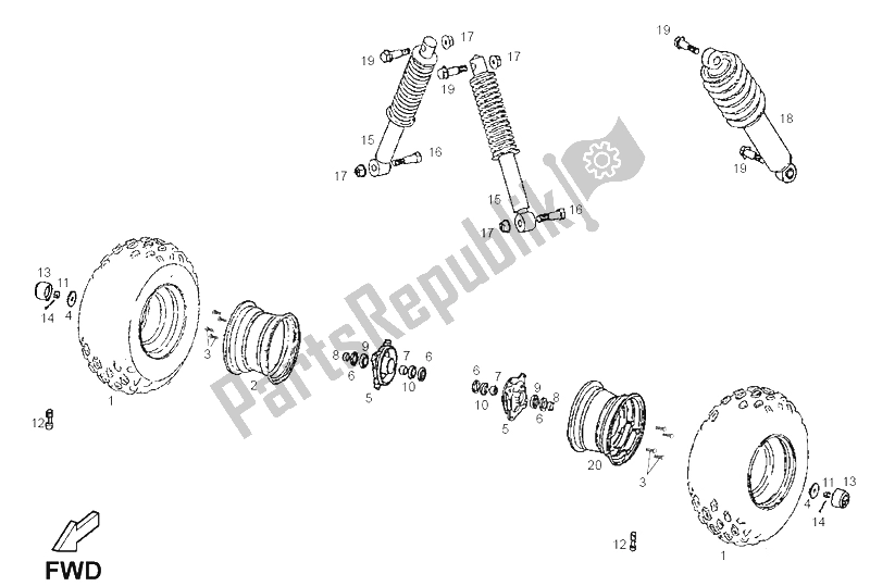 All parts for the Front Wheel of the Derbi DFW 50 CC E2 2004