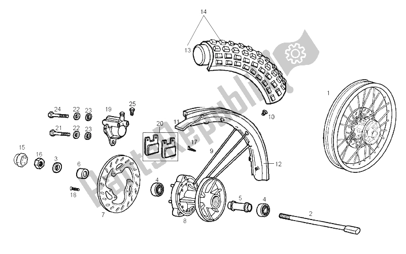 All parts for the Front Wheel of the Derbi Senda 50 R X Trem E2 2 Edicion 2005