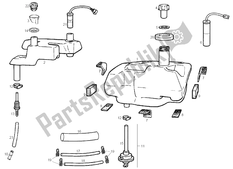 All parts for the Tank of the Derbi GP Series 02 Export 50 2001
