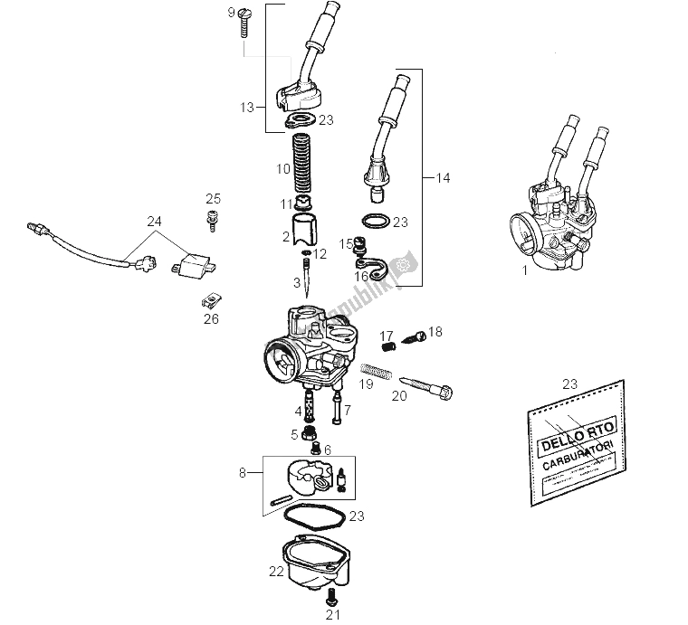 All parts for the Carburettor of the Derbi GPR 50 Nude E2 2A Edicion 2004