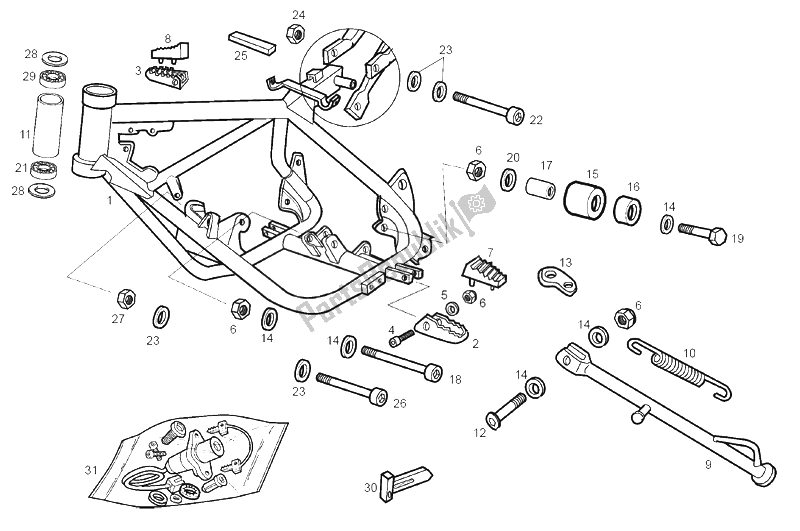 All parts for the Central Stand of the Derbi Senda 50 R Racer E1 2003