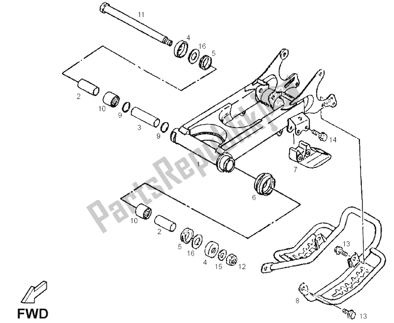 All parts for the Swing Arm of the Derbi DXR 200 CC 2004