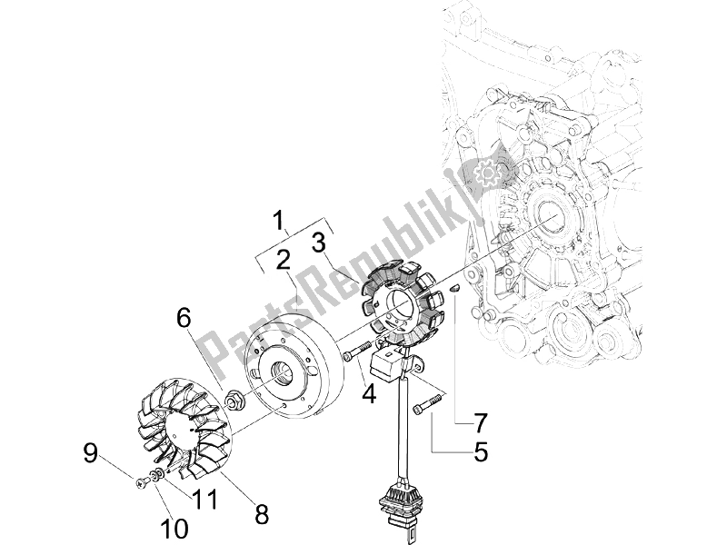 Todas las partes para Volante Magneto de Derbi Boulevard 150 4T E3 2010