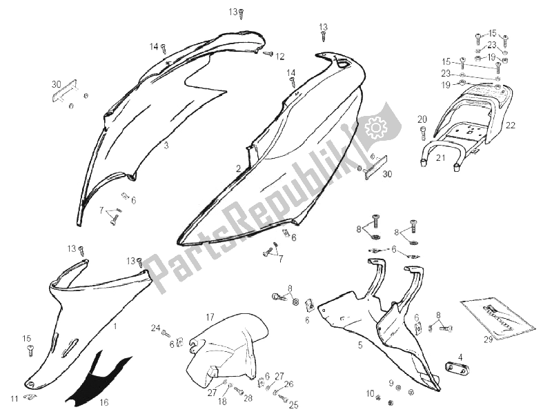 Toutes les pièces pour le Capot Arrière - Protection Contre Les éclaboussures du Derbi Atlantis 50 2T Bullet 2010