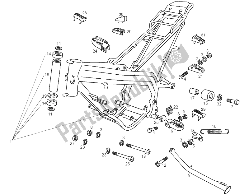 All parts for the Central Stand of the Derbi Senda 50 SM X Trem E2 4 VER 2007