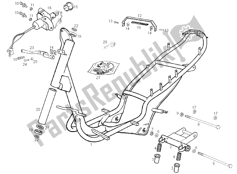 Tutte le parti per il Cavalletto Centrale del Derbi Atlantis Bullet E2 3A ED 50 2005