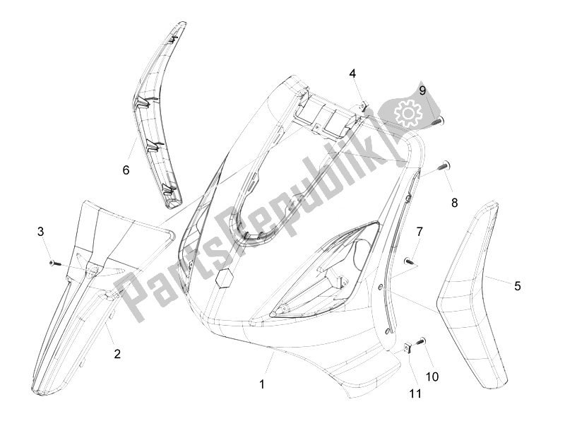 All parts for the Front Shield of the Derbi Boulevard 150 4T E3 2010