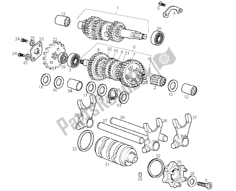 All parts for the Gear Box of the Derbi Senda 50 SM DRD Racing LTD Edition E2 2007