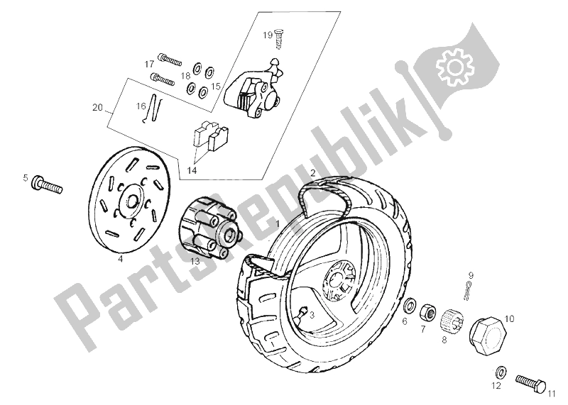 All parts for the Rear Wheel of the Derbi GP1 50 CC E2 2003
