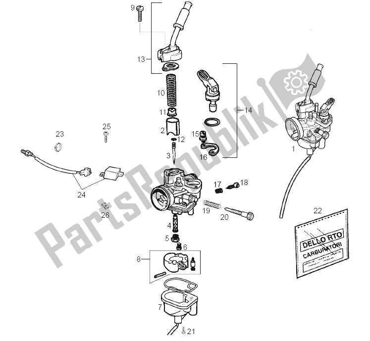 All parts for the Carburettor of the Derbi Senda 50 R X Race E2 4 Edicion 2006