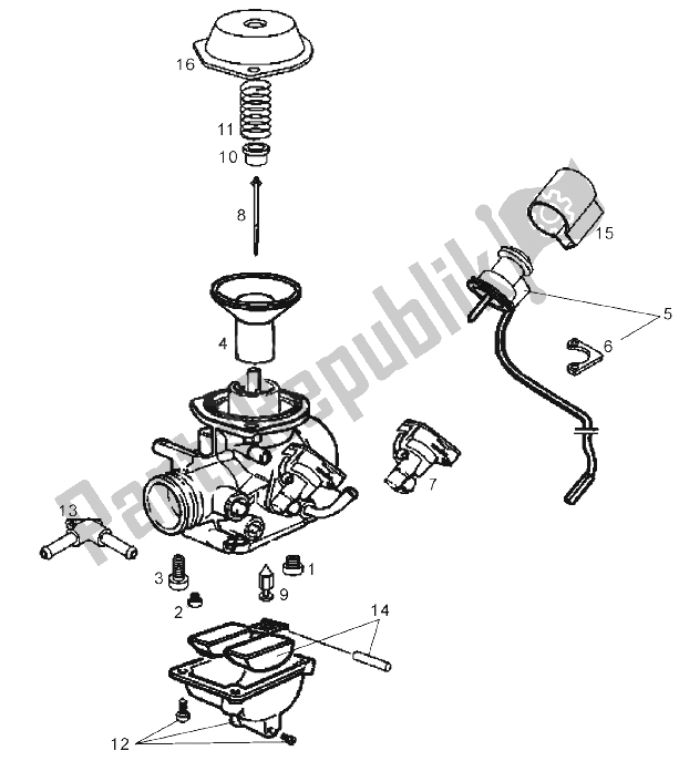 All parts for the Carburettor (2) of the Derbi GP1 LOW Seat 125 CC E3 2 VER 2007
