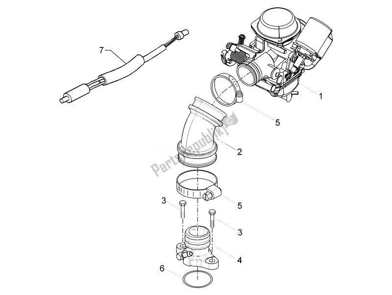 All parts for the Carburettor, Assembly - Union Pipe of the Derbi Boulevard 100 CC 4T 2010