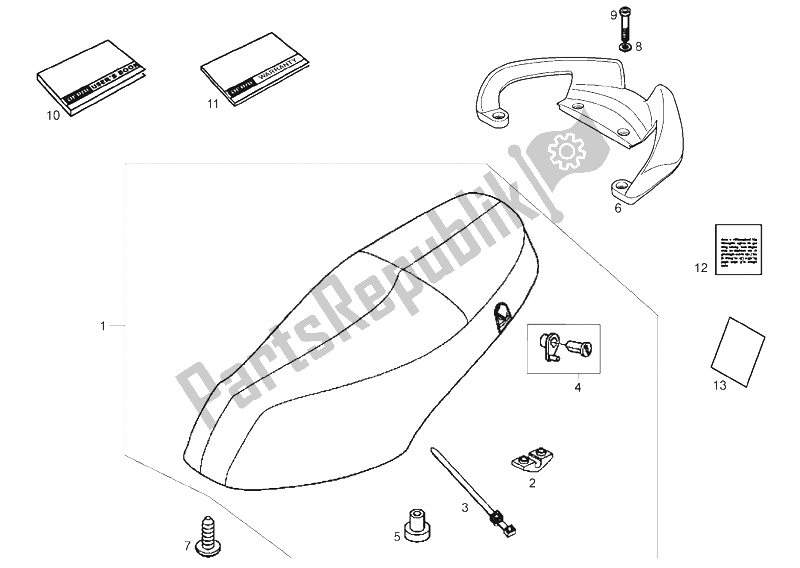 All parts for the Two-seat Saddle of the Derbi Boulevard 50 CC 2T E2 2009