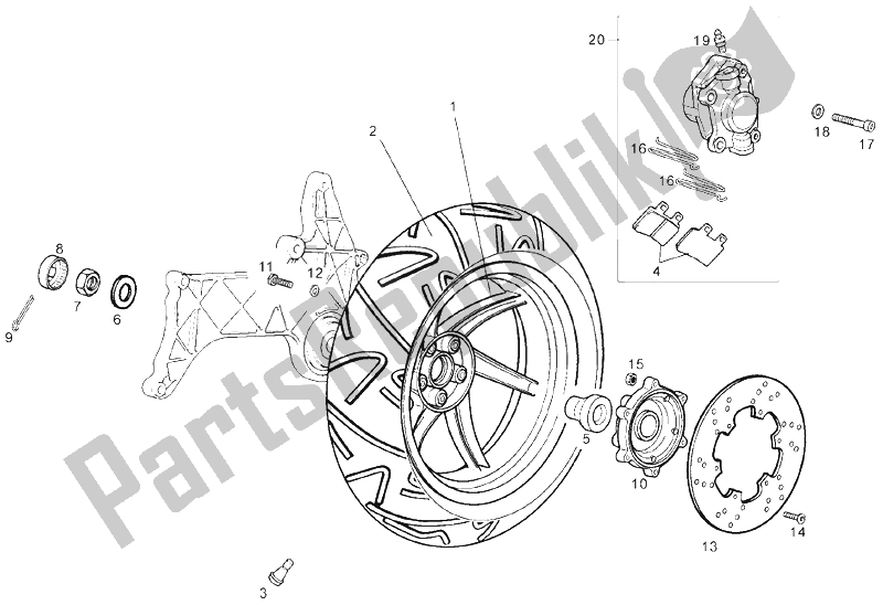 All parts for the Rear Wheel of the Derbi GP1 LOW Seat 250 CC E3 2 VER 2007