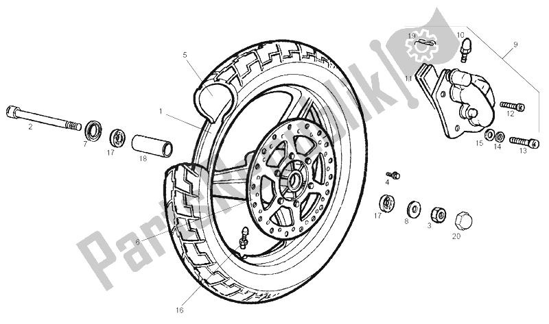 All parts for the Front Wheel of the Derbi GPR 50 Replica Export Market 1999