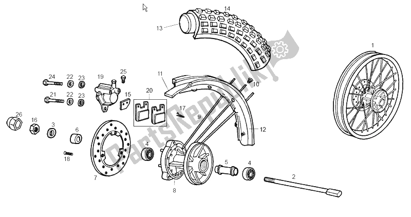 All parts for the Front Wheel of the Derbi Senda 50 R Export Market 2000