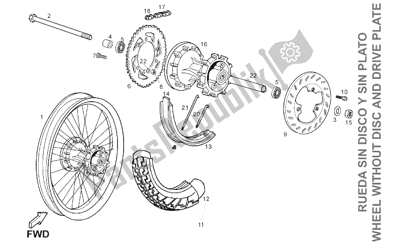 Toutes les pièces pour le Roue Arrière du Derbi Senda 125 SM Baja 4T E3 2010