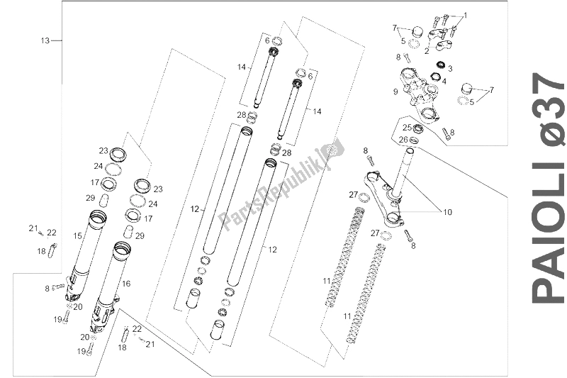 Toutes les pièces pour le Fourche Avant Paioli 37 du Derbi Senda 50 R X Race E2 3 VER 2007