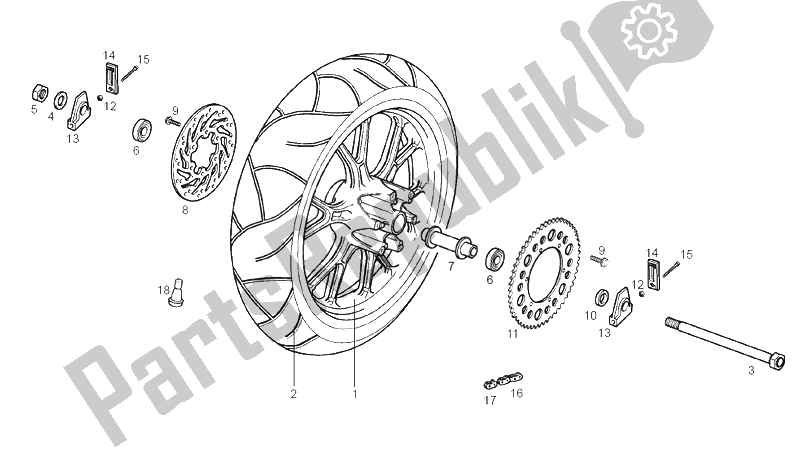 Toutes les pièces pour le Roue Arrière du Derbi GPR 50 Replica Malossi E2 2 VER 2007