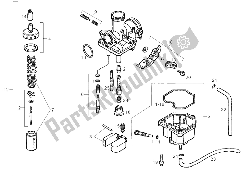 Todas las partes para Carburador de Derbi Senda 125 R 4T 2004