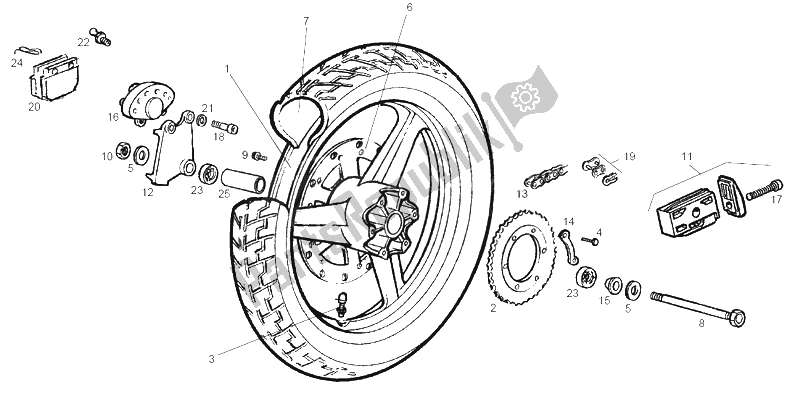 Toutes les pièces pour le Roue Arrière du Derbi GPR 50 Replica Export Market 1999