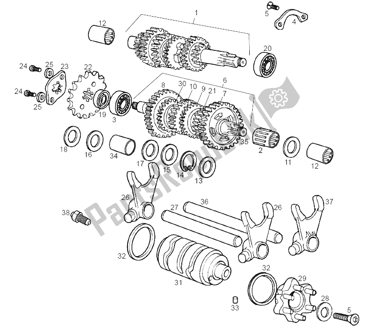 Toutes les pièces pour le Boîte De Vitesses du Derbi GPR 50 Replica Pesek E2 2007