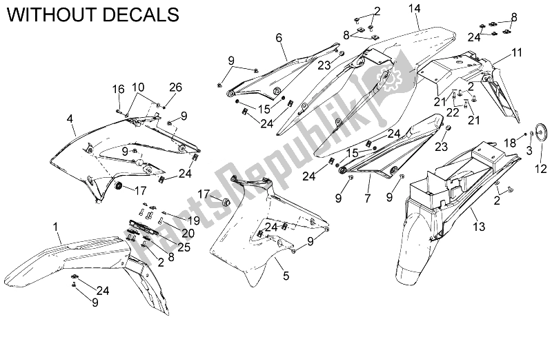 All parts for the Body of the Derbi Senda SM DRD X Treme 50 2T E2 2014