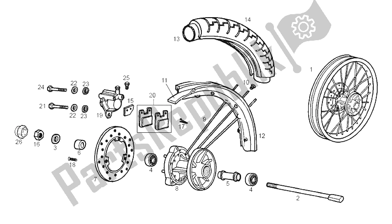 All parts for the Front Wheel of the Derbi Senda 50 SM X Trem E2 2004